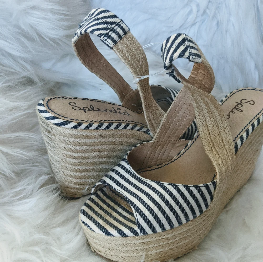 Splendid Navy Stripe Platform Espadrille Wedge Sandals 8